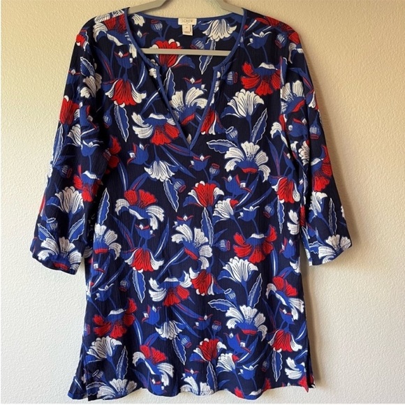 J. Crew Factory Floral Tunic Swim Cover Up 100% Cotton Size Medium - Picture 1 of 5